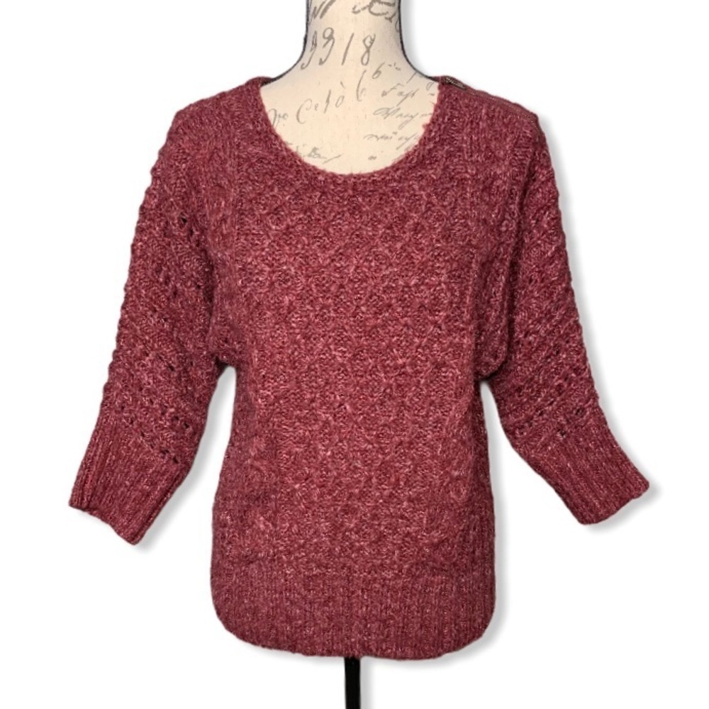 LOFT 3/4 Sleeve Crochet Cable Knit Sweater